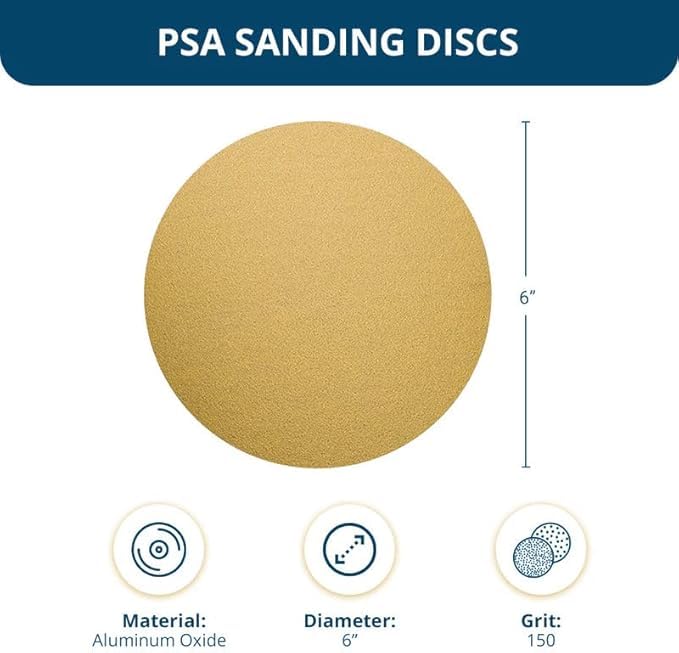 Benchmark Abrasives 6" PSA Gold Sanding Discs, 150 Grit, 100-Count - size: 6 inch, style: 150 Grit