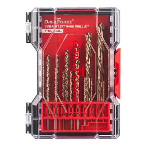 15PCS M35 Cobalt Left Hand Drill Bits Set for Removing Broken Stubs, Bolts and Screws, Reverse Twist Drill Bits, 1/16"-3/8"