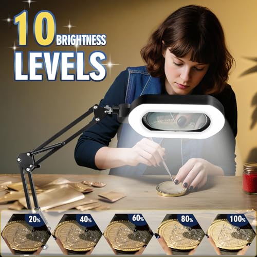12X Magnifying Glass with Light and Stand, 144 LED Lighted Magnifying Light - color: Black