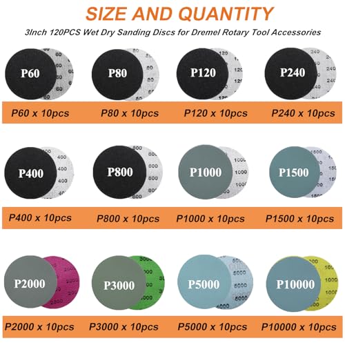 160PCS 3 Inch Sanding Disc Drill Polishing Kit, Headlight Restoration Kit, 60‑10000 Grit Wet Dry Hook and Loop Sandpaper, Drill Sanding Attachment for Car Headlight Metal Wood Resin Polishing - size: 3inch-KIT