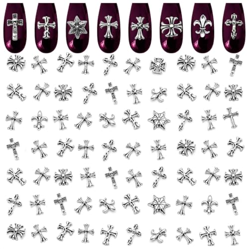 120 Pcs Silver Cross Nail Charms, 3D for Acrylic and Press-On Nails - color: 120 Pcs Silver Cross Nail Charms