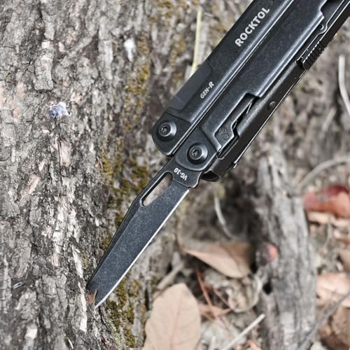 ROCKTOL Gen-R RB Multitool Pliers, VG10 Blade, 27-in-1 Multi-tool, EDC Pocket Knife, Retro Black Finish, Precision Screwdriver, Gut Hook for Hunting, Backpacking, Hiking, Camping