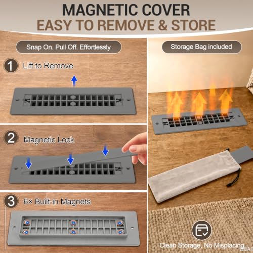 Aluminum RV Floor Vent Cover 2"x10", Magnetic Removable Cover, 1 Pack-Gray - color: Gray-1 Pack