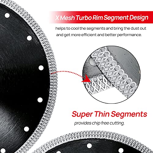 DT-DIATOOL Diamond Tile Blade 9 Inch 2pcs Diamond Turbo X Mesh Rim Segement Circular Saw Blade for Procelain Ceramic Stoneware Marble Granite Fits 5/8"-7/8" Arbor - size: 9 inch