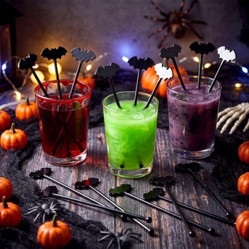 Silifine 100 Pcs Halloween Swizzle Sticks Plastic Bat Drink Stirrers - style: Bat