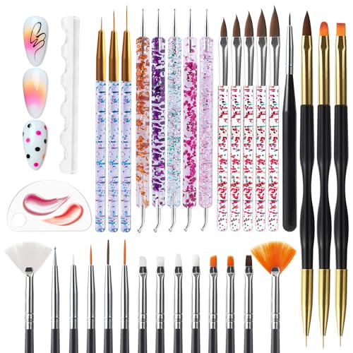 Artdone 32pcs Nail Art Brushes Tools Set Dotting Tools for Gel Polish - color: 32 Pcs