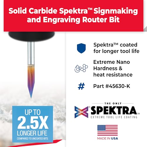 Amana Tool 45630-K Solid Carbide Spektra Extreme Tool Life Coated 30 Degree Engraving 0.005 Tip Width x 1/8 SHK x 2-1/4 Inch Long Signmaking Router Bit - size: 45630-K