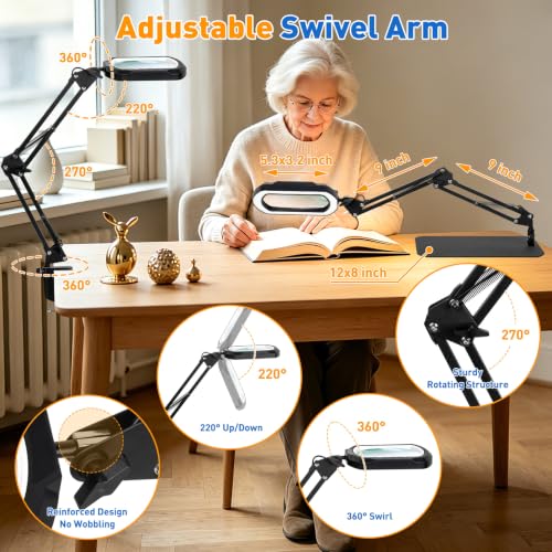 12X Square Magnifying Glass with Light and Stand, 2-in-1 Hands-Free - color: White, size: 12X