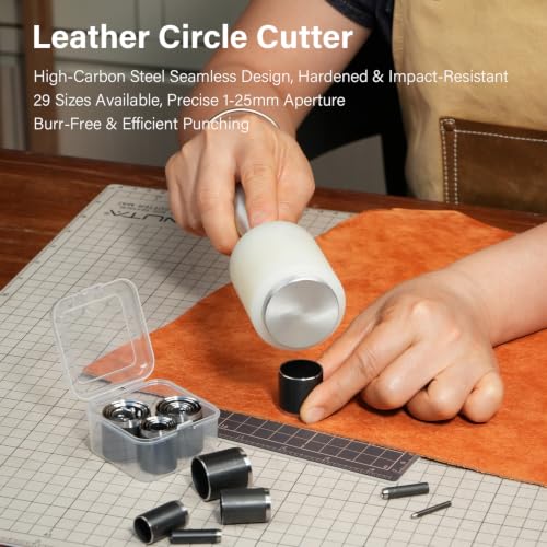 WUTA Leather Hole Punch Set, 9 PCS High Carbon Steel Circle Hole Punch Cutter, Precision Die-Casting Design for Leather, Rubber, Canvas, Cork (0.04"-0.2") - size: (1+1.5+2+2.5+3+3.5+4+4.5+5)mm 9pcs
