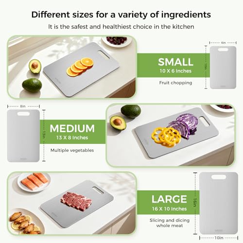 3-Piece Titanium Cutting Board Set, Double-Sided Titanium Chopping Boards for Kitchen, Dishwasher Safe Prep Boards for Meat, Fruits, Vegetables and Raw Cooked Food Separation