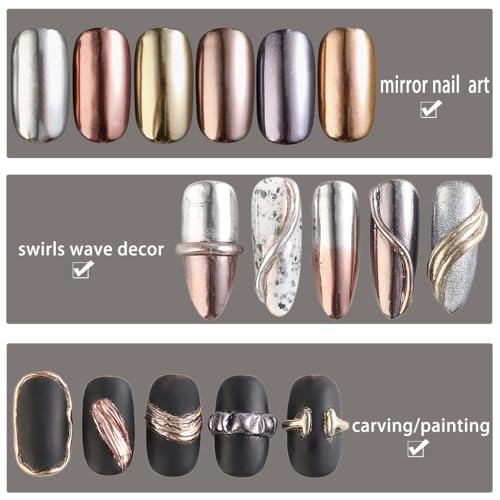 Fcozpjk Chrome Nail Powder Set 6 Colors Rose Gold Bronze Black Chrome - color: Classic Chrome