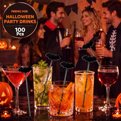 Silifine 100 Pcs Halloween Swizzle Sticks Plastic Bat Drink Stirrers - style: Bat