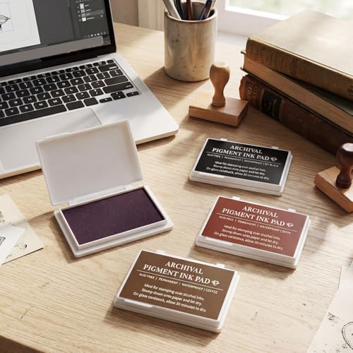 MotiMind 4 Pcs Archival Pigment Waterproof Ink Pad for Stamps, Colorful - color: Colorful