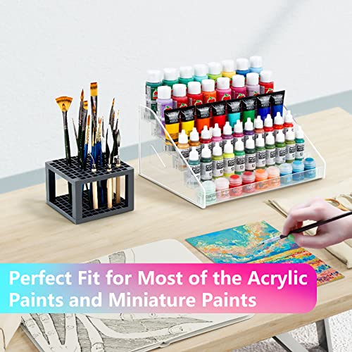 6-Layer Acrylic Organizer with Brush Holder, Easy Assembly Storage Rack for Craft, Hobby & Miniature Models, Light Can Holder, Gray