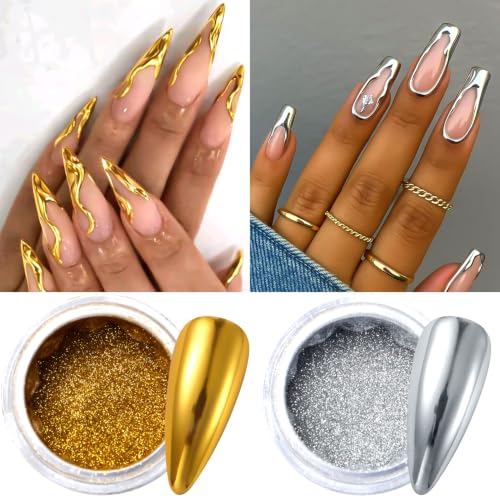 6 Jars Magic Mirror Chrome Nail Powder Silver Gold Chrome Powder for Nails