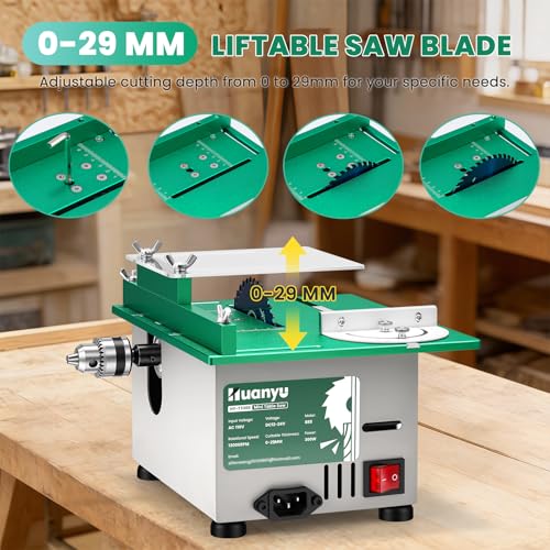 Huanyu Mini Table Saw 300W 1.14IN Cut Depth Portable Hobby Table Saws Set