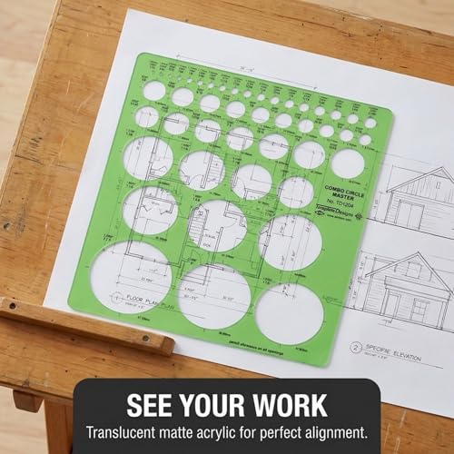 ALVIN TD1204 Circle Master Template, 45 Circles from 1/16 to 2-1/4 Inches, Drafting Stencil for Architects, Engineers, Artists and Students - style: TD1204: 45 Circles, 1/16 to 2-1/4 in