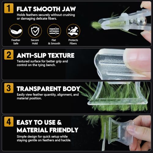 EUPHENG Smooth Flat Jaw CDC Feather Clips Fly Tying Hackle Clamp - size: 2pcs (S+M)