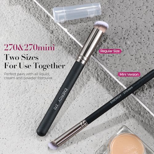 ENERGY Foundation Brushes Set Professional Under Eye Concealer Brushes Perfect For Blending Liquid Cream or Flawless Powder Cosmetics Buffing Stippling Concealer Premium Synthetic Bristles - style: 270 with cap /270mini