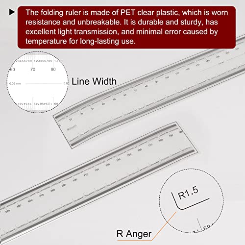 HARFINGTON 2pcs Film Flexible Ruler 80cm 0.1mm Scale with R Angle & Width Lines PET Plastic Folding Straight Ruler Calibration Soft Ruler Measuring Tool for Factory, Transparent - size: 80cm