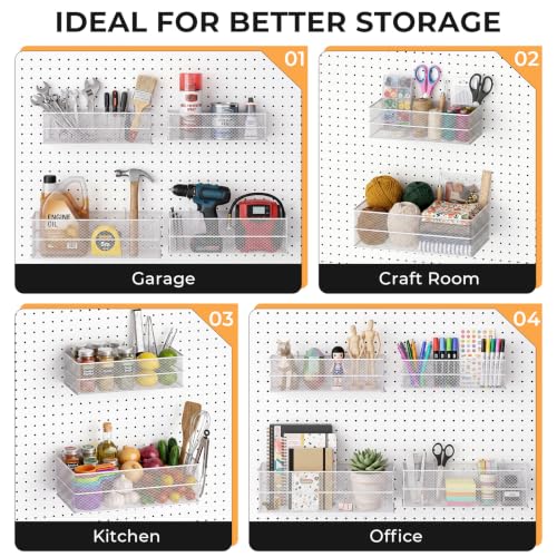 INCLY 4 Pack Upgrade Pegboard Baskets, 4 Sizes Square Metal Mesh Basket