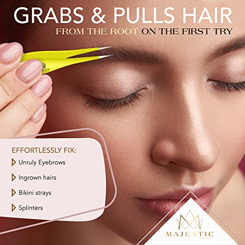 Majestic Bombay Fine Point Tweezers, Needle Nose, Tick Removal, Women, Men - color: Black & Yellow