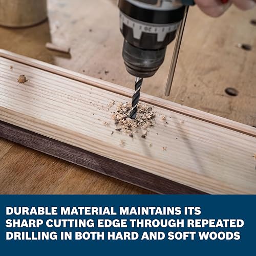 BOSCH BP14616 5-Piece Brad Point Drill Bit Set for Wood | Featuring 1/4", 5/16", 3/8", 7/16", & 1/2" Sizes for Precision Woodworking, Cabinetry, and Doweling