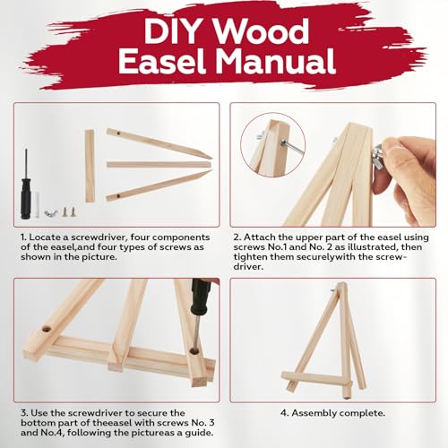 4 Pack 9 Inch Wooden Easel Stand, Portable A-Frame Tabletop Display Easel for Painting, Canvas, Signs,Photos, Art Easel for Kids, Students, Beginners（Need Assemble）