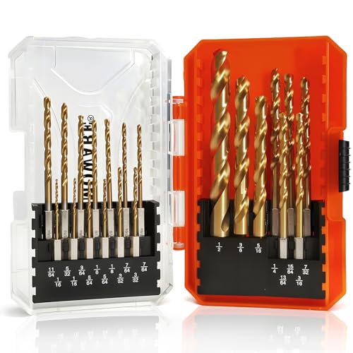 COMOWARE Impact Drill Bit Set - 21 Pcs Hex Titanium HSS Quick Change Impact Driver Bit Set for Wood, Plastic, Aluminum Alloy, Metal, 1/16"-1/2" - color: Gold 21pcs