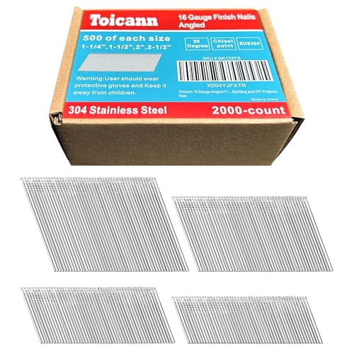 16 Gauge 20-Degree Angled Finish Nails 1-1/4" to 2-1/2", 2000-Pack - size: 4 sizes~2000pcs