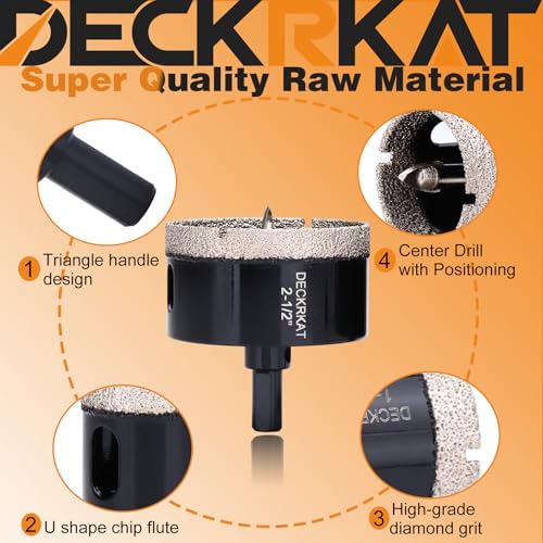 2-1/2 Inch Diamond Hole-Saw Bits with Pilot Drill Bit - 2pc 2-1/2" Diamond Tipped Tile Hole Saws with Guiding Bit Accurate Drilling for Porcelain Tile Ceramic Pottery Granite Stone Glass Bottles 65mm - size: 2-1/2" X 2Pcs