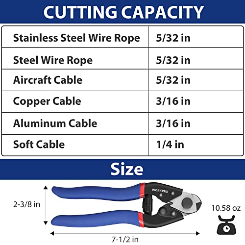 WORKPRO Cable Cutter, 7-1/2 Inch Heavy Duty Wire Rope Cutter