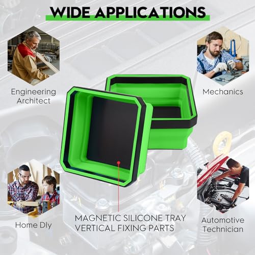 Magnetic Parts Tray 4-Pack – Collapsible Tool Holder for Screws & Bolts - color: Green, size: 4-Pack
