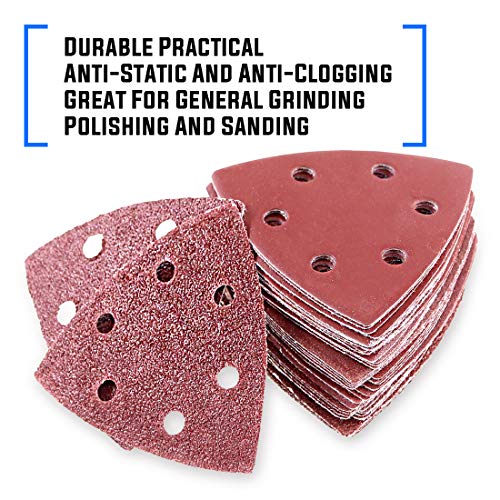 Glarks 50-Pieces 90mm / 3.5 Inch Triangle Mouse Detail Sander Sandpaper Sanding Paper Hook and Loop Assorted 40/60/80/120/180/240/400/600/800/1000 Grits for Random Orbital Sander(6 Holes)