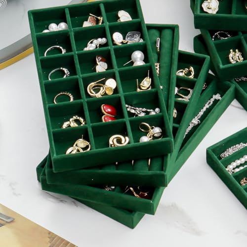 SPAKOWN Jewelry Organizer for Drawer Velvet Jewelry Tray - Set of 9 Green - color: Green