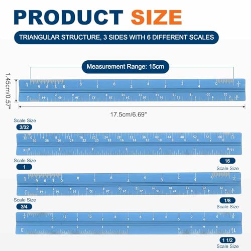 HARFINGTON Architectural Scale Ruler, 7" Standard Aluminum Alloy Blue - color: Blue, size: 7 Inch