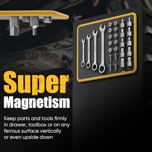 SHALL Magnetic Tool Parts Mat and Telescoping Magnetic Pickup Tool, Flexible Magnetic Tool Holder Pad W/ 83 Built-In-Magnets & 25LBS Pull Force Extendable Magnet Hold Mechanic Wrenches Screws Bolts - size: 1PC Magnetic Mat with Pickup Tool