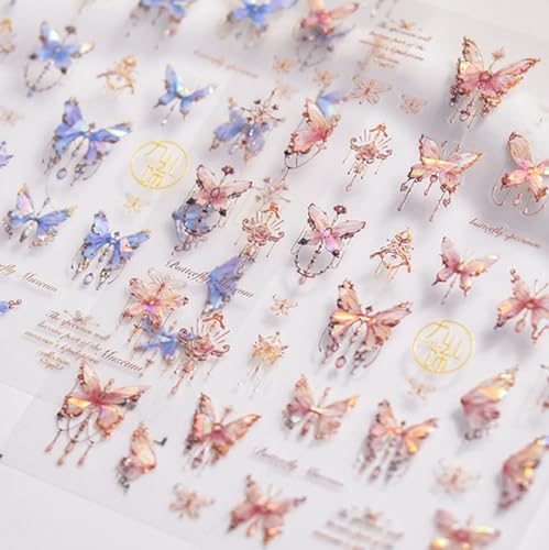 Butterfly Nail Art Stickers Decals 5D Butterfly Nail Stickers Pink Seashell 5D Embossed Shinny Butterflies Nails Design Decals Butterflies Stickers for Women DIY Manicure Nails Art Decorations - style: pink butterfly