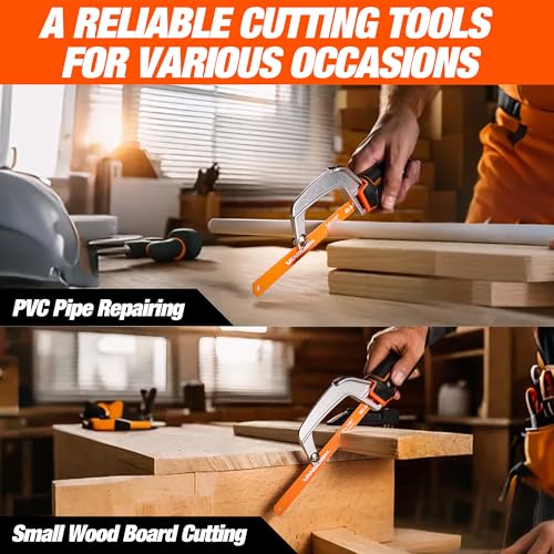 VANQUISH Aluminum Frame Mini Wood Hack Saw with 2 Piece Extra Flexible Bi-Metal HSS Blades Cutter Hand Hacksaw for Woodworking and Metal NW4851 - size: Hacksaw with extra blades