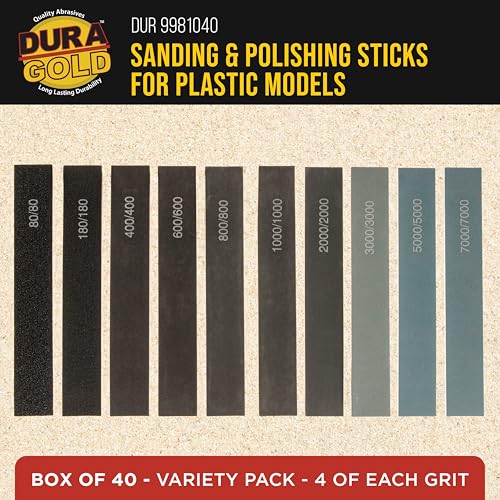 Dura-Gold Sanding Sticks & Polishing Sticks for Plastic Models, Pack of 40