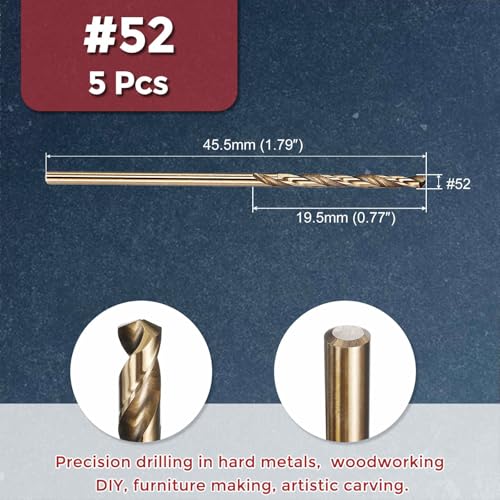 5pcs Micro Drill Bit #52 Diameter 1.613mm 4341 HSS for Soft Metal - size: #52