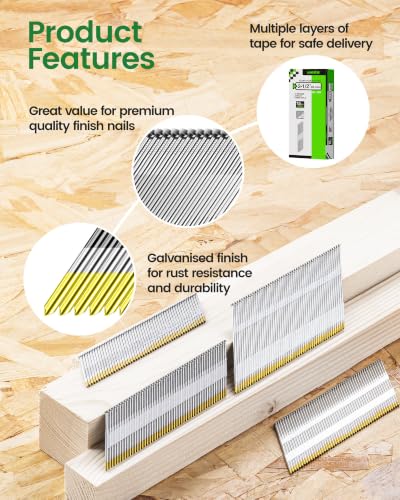 meite 15 Gauge Angled Finish Nails 1-1/4 Inch 34 Degree Galvanized 500PCS - size: 1-1/4-Inch