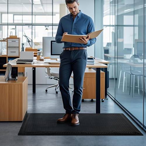 2 x 3 FT Anti Fatigue Mats Industrial 1 Inch Thick Soft Sponge Ergonomic Mat Durable Heavy Duty Diamond Plate for Standing Non Slip Industrial Grade Floor Mat for Leg & Back Pain (Black) - size: 35.4"L x 23.6"W x 1"Th