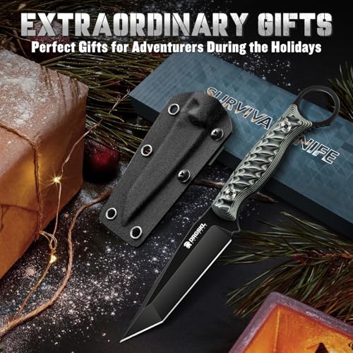 DRGSKL Tanto Fixed Blade Knife - Camping Knife with Sheath - Green - color: Green