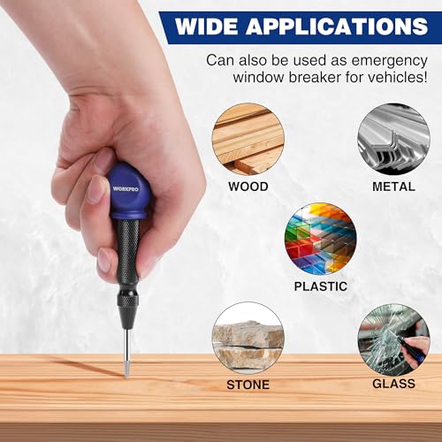 WORKPRO 2PCS Automatic Center Punch, Adjustable Spring Loaded Center Punch - style: 2pcs Auto Center Punches with a Replacement Tip