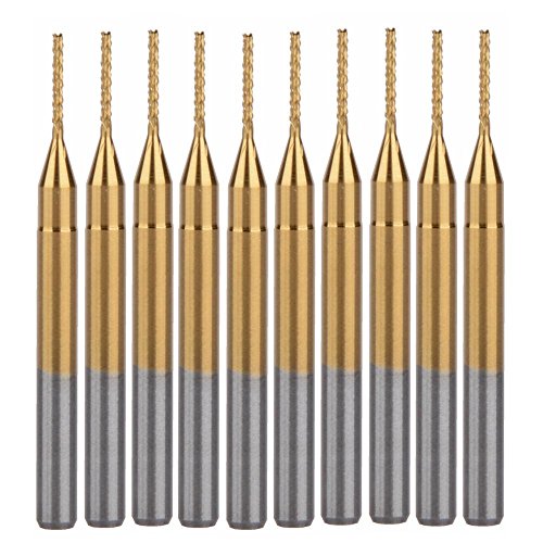 10Pcs 1/8'' Shank 0.8mm Titanium Coat Carbide End Mill Engraving Bits CNC Rotary Burrs Tool for PCB Mould Plastic Fiber Carbon Fiber Hardwood - size: 0.8mm