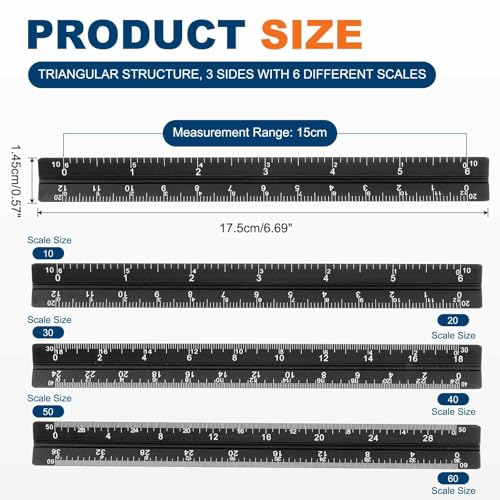 HARFINGTON Architectural Scale Ruler 7" Standard Aluminum Alloy Black - color: Black, size: 7 Inch