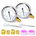 MEANLIN MEASURE 0~30Psi Stainless Steel 1/4" NPT 2.5" FACE DIAL,Liquid Filled Pressure Gauge,WOG Water Oil Air Lower Mount (Pack of 2), with 1/2" NPT and 3/8" NPT Hex Bushing - size: 0-30Psi (2Pcs)
