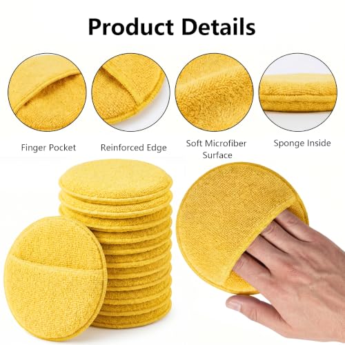 12Pcs 5-Inch Microfiber Foam Wax Applicator Pads with Finger Pocket - color: Yellow, size: 12pcs