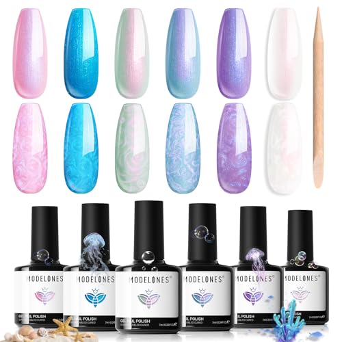 modelones Pearl Gel Nail Polish Set, 6 Colors Iridescent Shimmer - color: A A A1 Prism Thread